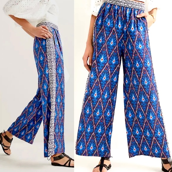 Anthropologie Pants - Anthropologie Blue and White Wide Leg Pants